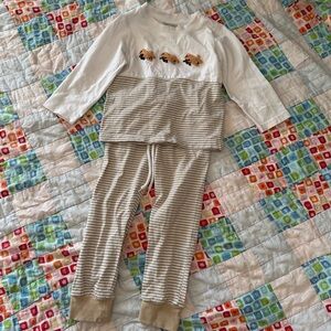 Kids' Beige Stripe Vintage Airplane Jogger Set - Long Sleeve Top & Pants